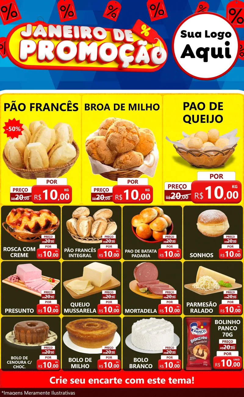 Modelo de Encarte para Encarte Grande com o tema Janeiro de Promoção para Padaria