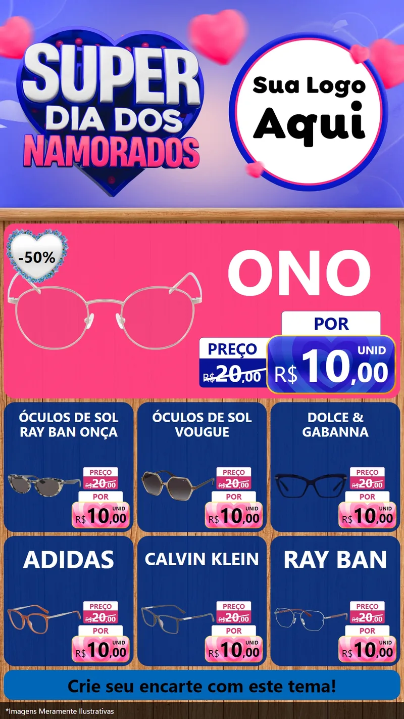 Modelo de Rede Social para Stories com o tema Super Dia dos Namorados para Óticas