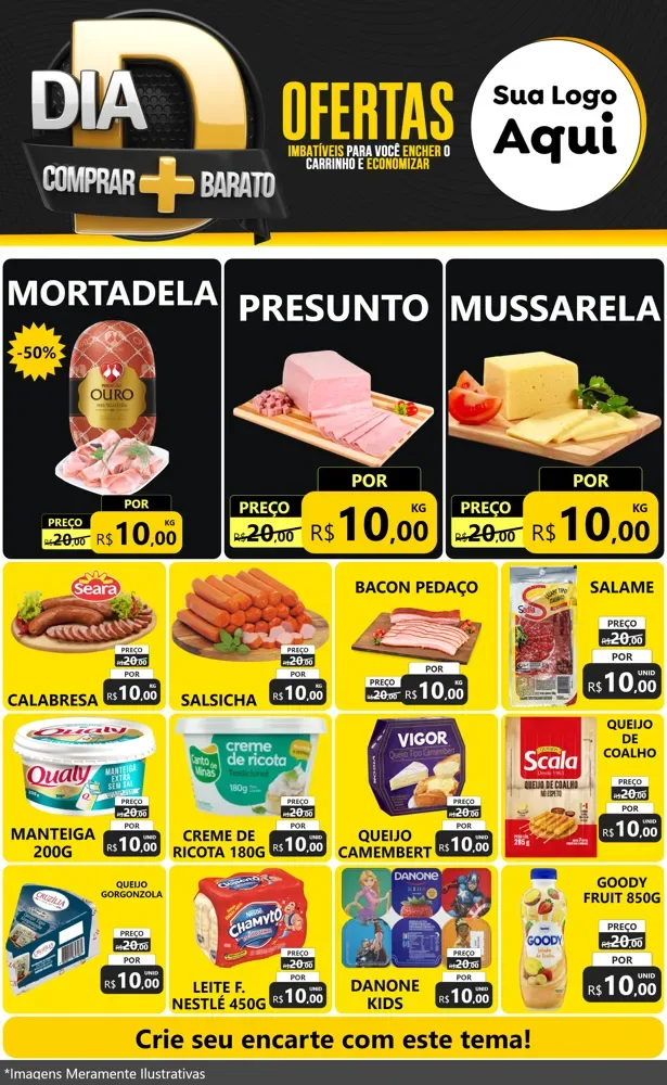 Modelo de Encarte para Encarte Grande com o tema Dia D Mais Economia para Frios e Laticínios