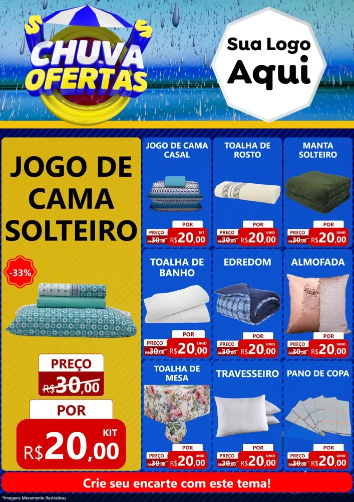 Modelo de Encarte para Encarte A4 Vertical com o tema Chuva de Ofertas para Cama, Mesa e Banho