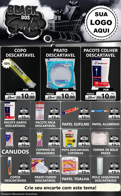 Modelo de Encarte para Encarte Grande com o tema Black dos Sonhos para Embalagens