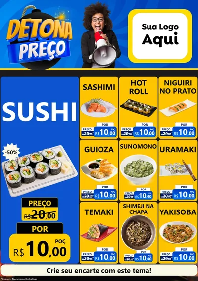 Modelo de Encarte para Encarte A4 Vertical com o tema Detona Preços para Comida japonesa