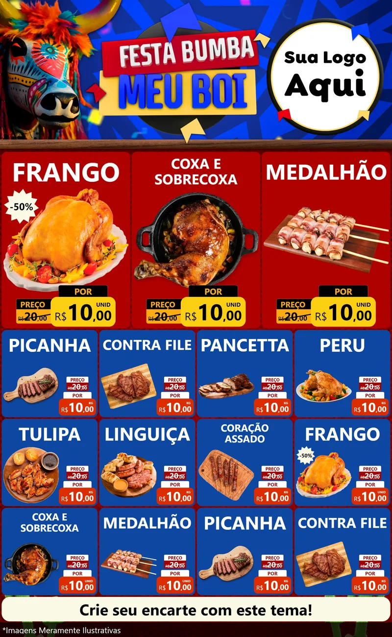 Modelo de Encarte para Encarte Grande com o tema Festa Bumba meu Boi para Assados