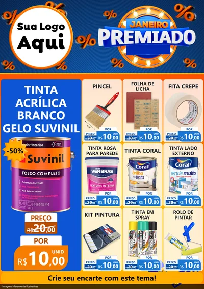 Modelo de Encarte para Encarte A4 Vertical com o tema Janeiro Premiado para Tintas e Ferramentas