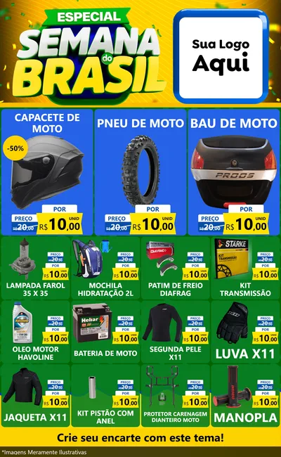 Modelo de Encarte para Encarte Grande com o tema Especial Semana do Brasil para Moto peças