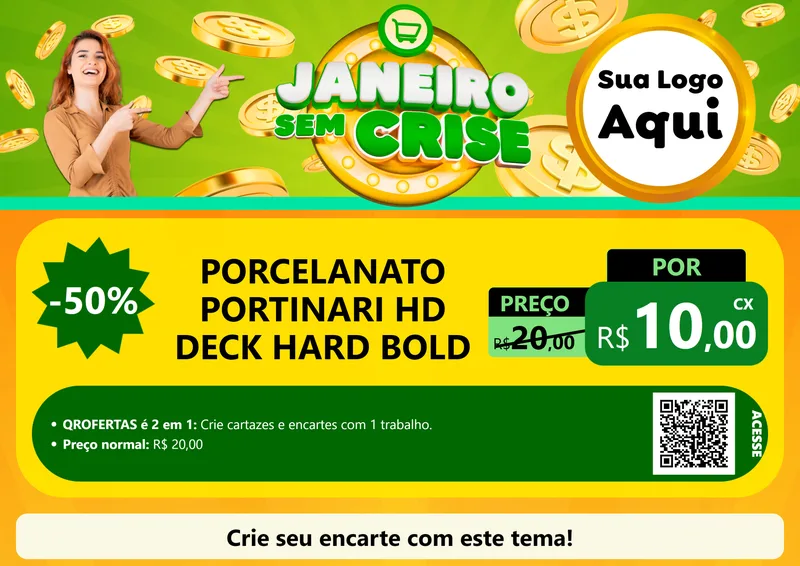 Modelo de Cartaz para Cartaz A4 Horizontal com o tema Janeiro Sem Crise para Pisos e revestimentos