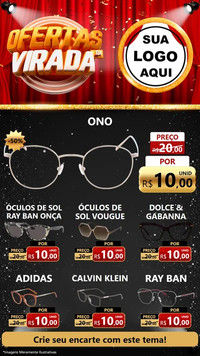 Modelo de Rede Social para Stories com o tema Ofertas da Virada para Óticas