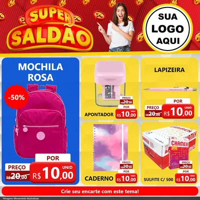 Modelo de Rede Social para Feed Facebook com o tema Super Saldão para Papelaria