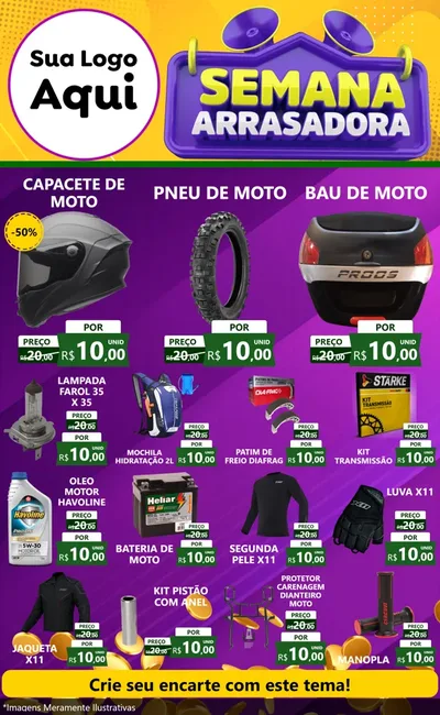 Modelo de Encarte para Encarte Grande com o tema Semana Arrasadora para Moto peças