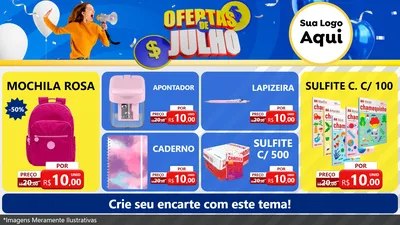 Modelo de TV para TV Horizontal com o tema Ofertas de Julho para Papelaria