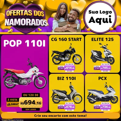 Modelo de Rede Social para Feed Facebook com o tema Oferta Dos Namorados para Concessionaria de Motos