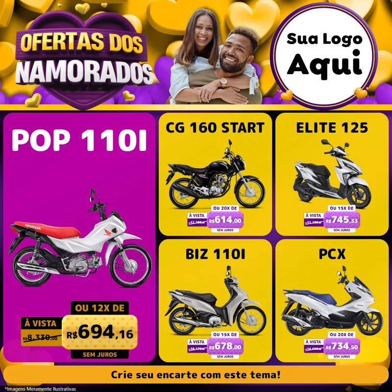 Modelo de Rede Social para Feed Facebook com o tema Oferta Dos Namorados para Concessionaria de Motos