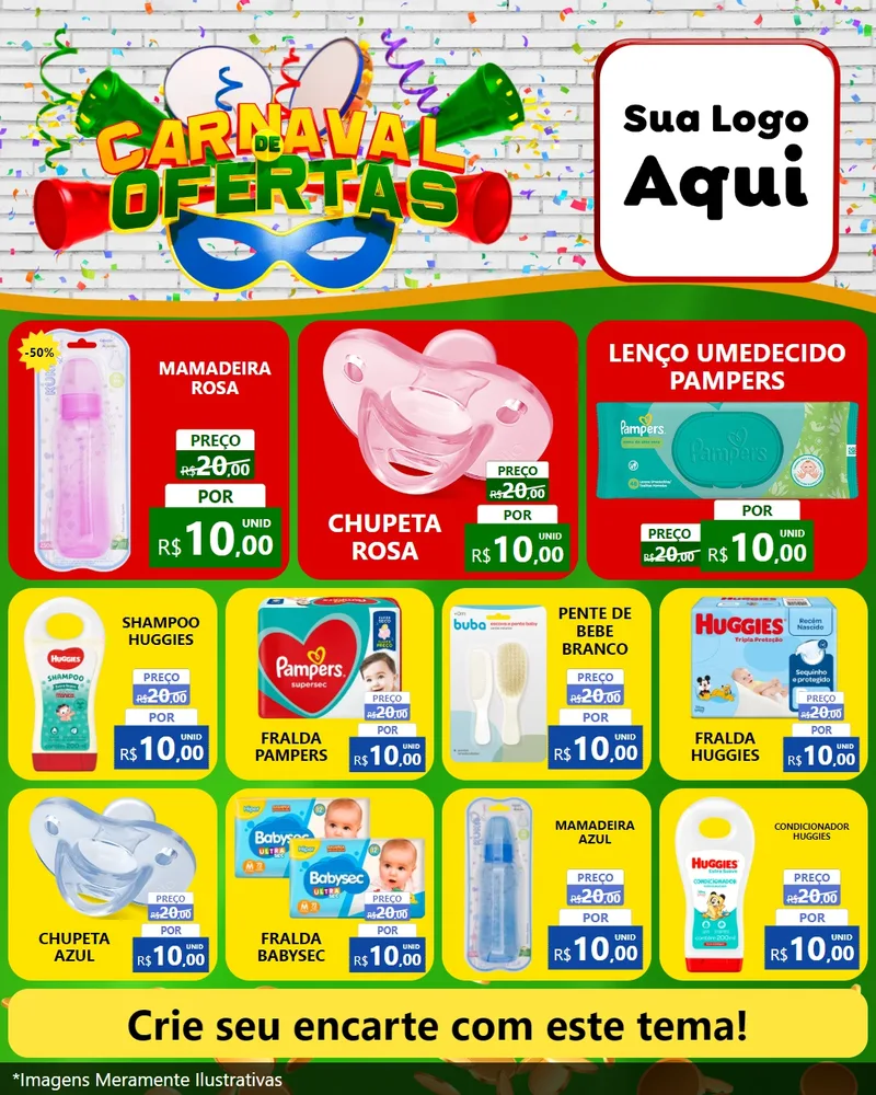Modelo de Rede Social para Feed Instagram com o tema Carnaval de Ofertas para Bebês