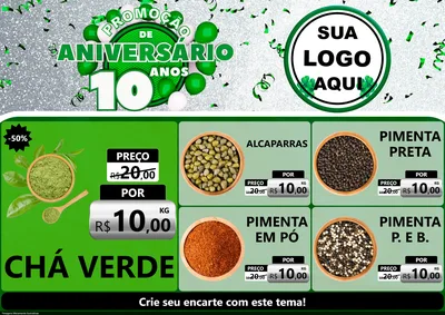Modelo de Encarte para Encarte A4 Horizontal com o tema Promoção de Aniversário - 10 Anos para Produtos Naturais