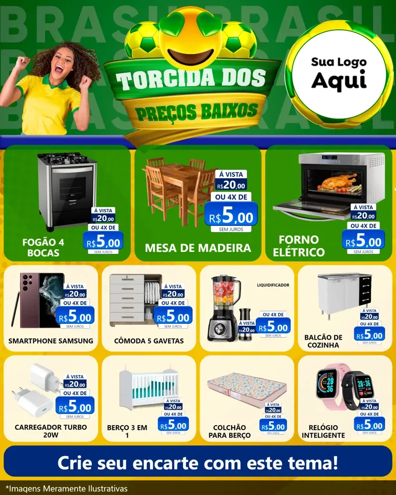 Modelo de Rede Social para Feed Instagram com o tema Torcida dos Preços Baixos - Copa para Móveis e Eletro