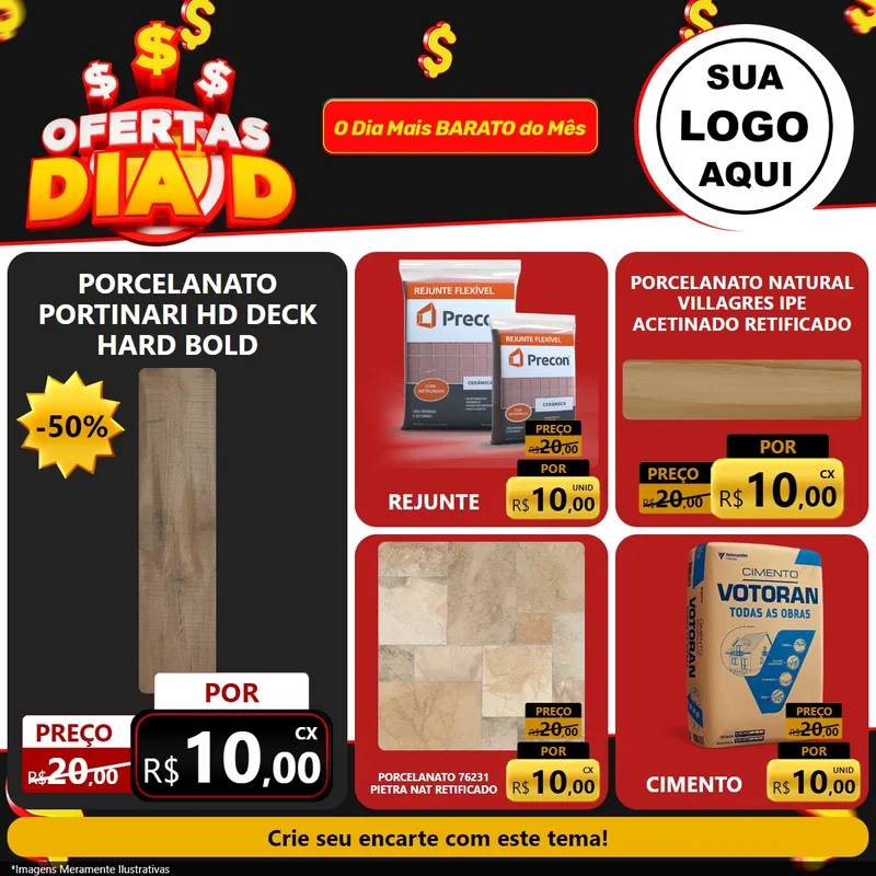 Modelo de Rede Social para Feed Facebook com o tema Ofertas Dia D para Pisos e revestimentos