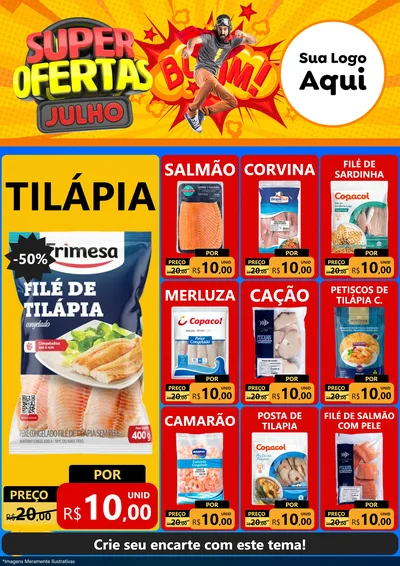 Modelo de Encarte para Encarte A4 Vertical com o tema Super Ofertas Julho para Peixaria