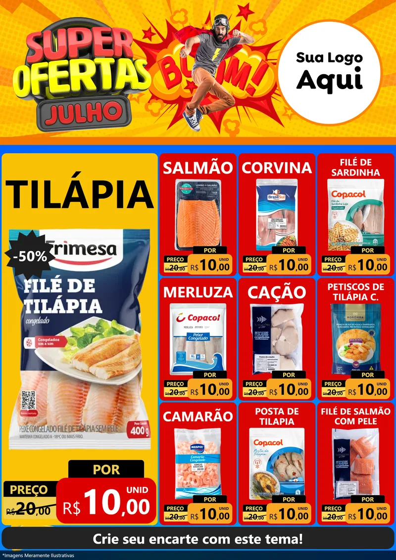Modelo de Encarte para Encarte A4 Vertical com o tema Super Ofertas Julho para Peixaria