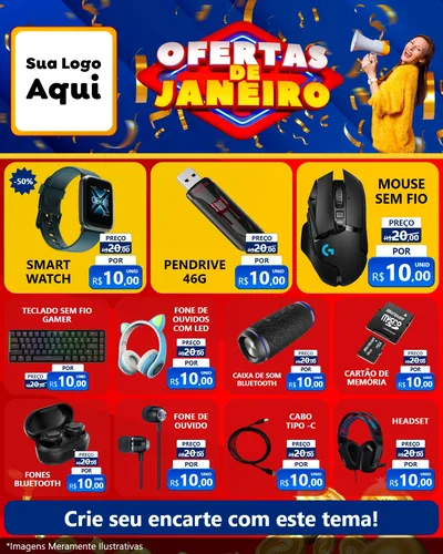 Modelo de Rede Social para Feed Instagram com o tema Ofertas de Janeiro para Informática
