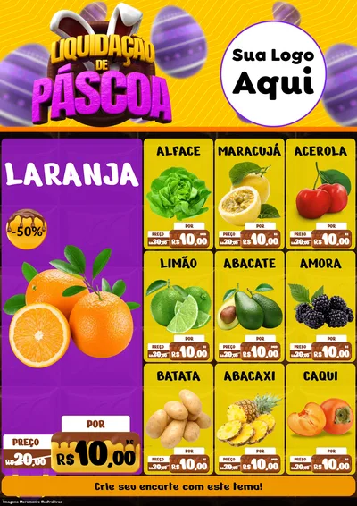 Modelo de Encarte para Encarte A4 Vertical com o tema Liquidação de Páscoa para Hortifrúti