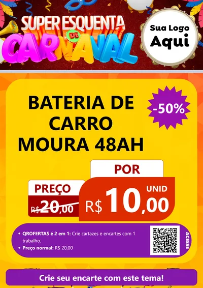 Modelo de Cartaz para Cartaz A4 Vertical com o tema Super Esquenta de Carnaval para Baterias Elétricas