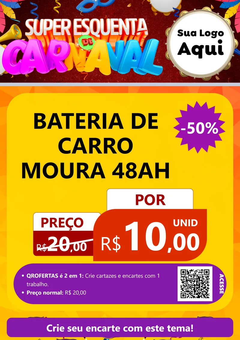 Modelo de Cartaz para Cartaz A4 Vertical com o tema Super Esquenta de Carnaval para Baterias Elétricas