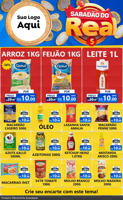 Modelo de Encarte para Encarte Grande com o tema Sabadão do Real para Supermercado