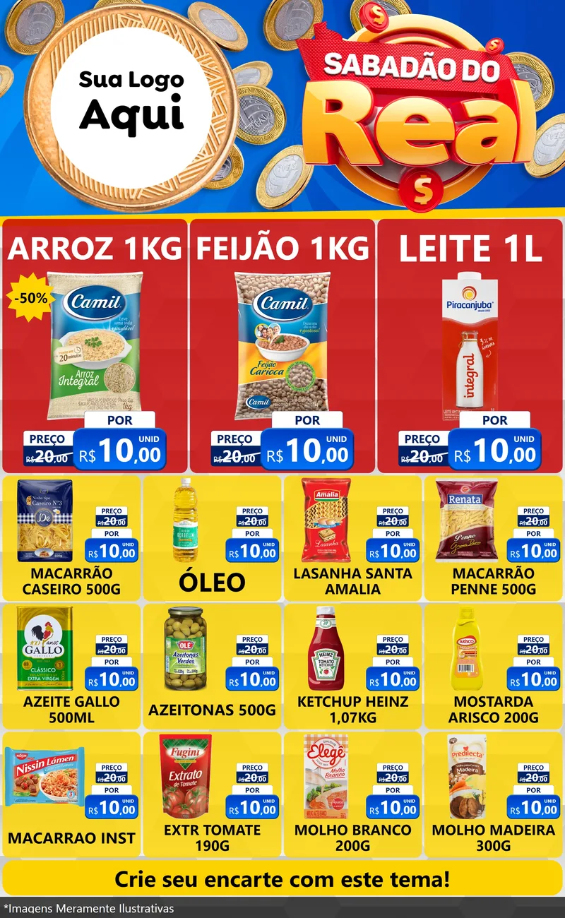 Modelo de Encarte para Encarte Grande com o tema Sabadão do Real para Supermercado