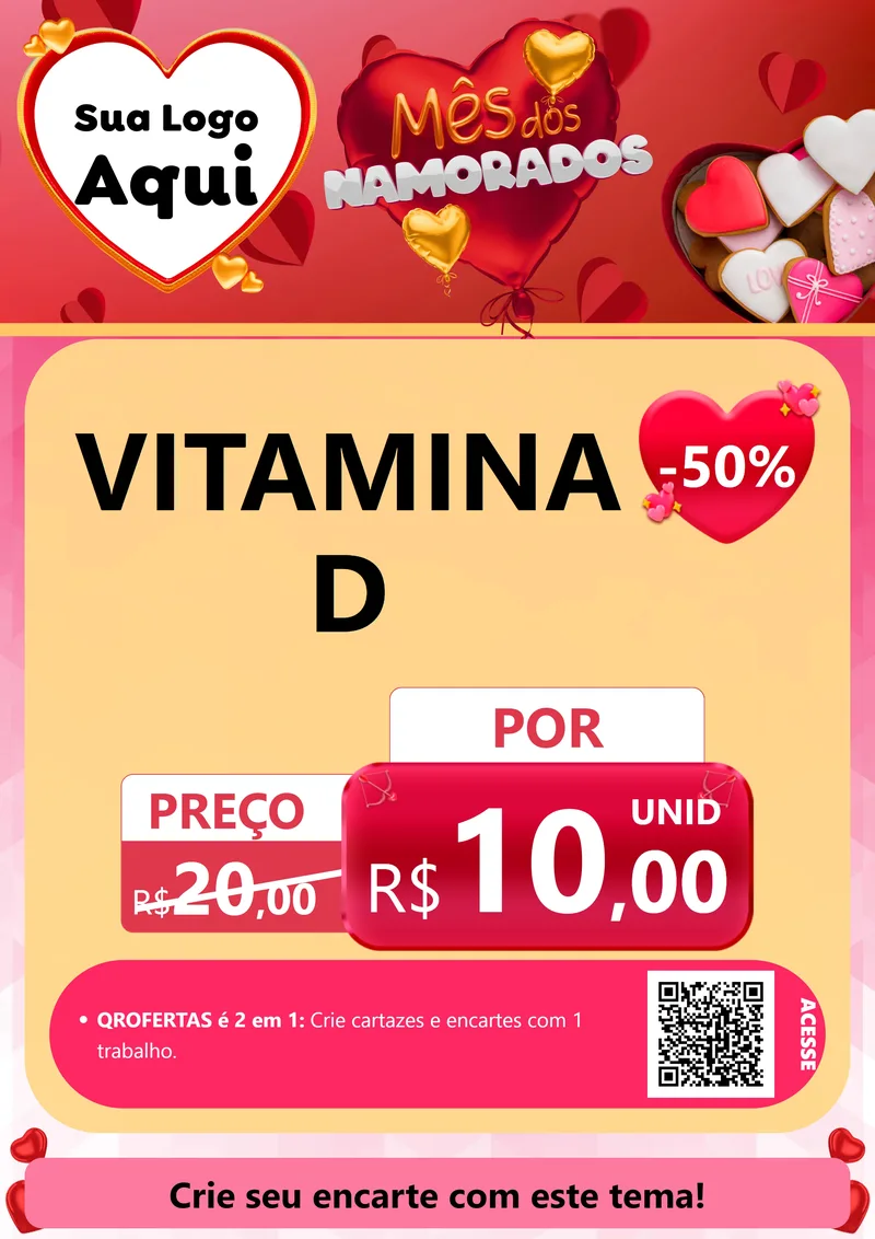 Modelo de Cartaz para Cartaz A4 Vertical com o tema Mês dos Namorados para Farmácia