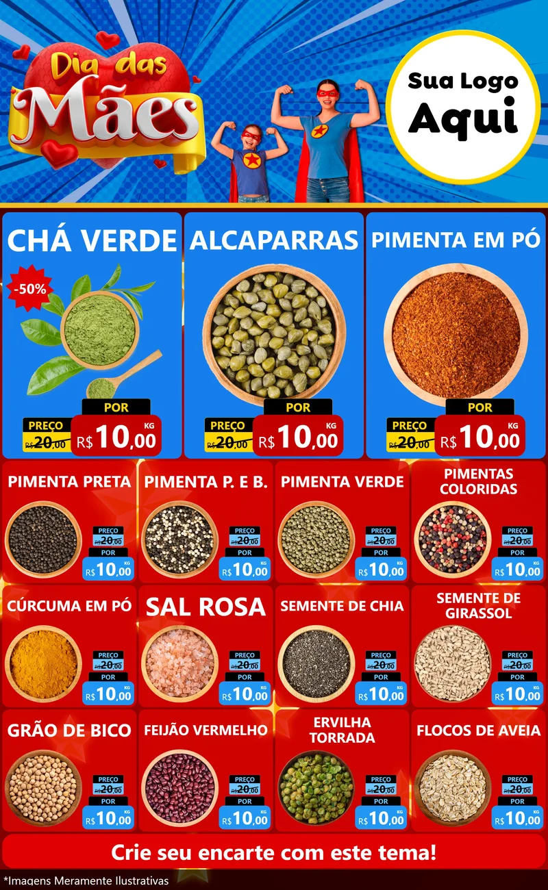 Modelo de Encarte para Encarte Grande com o tema Dia das Mães para Produtos Naturais