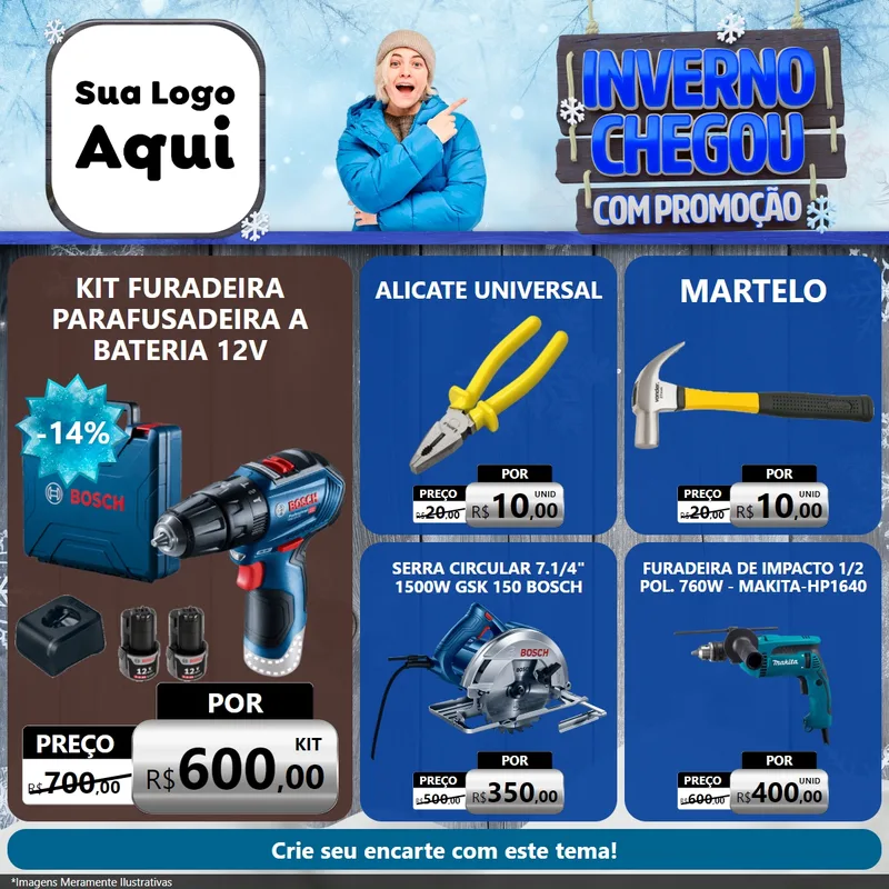 Modelo de Rede Social para Feed Facebook com o tema Inverno Chegou Com Promoção para Maquinas e Ferramentas