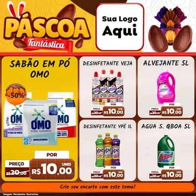 Modelo de Rede Social para Feed Facebook com o tema Páscoa Fantástica para Produtos de Limpeza