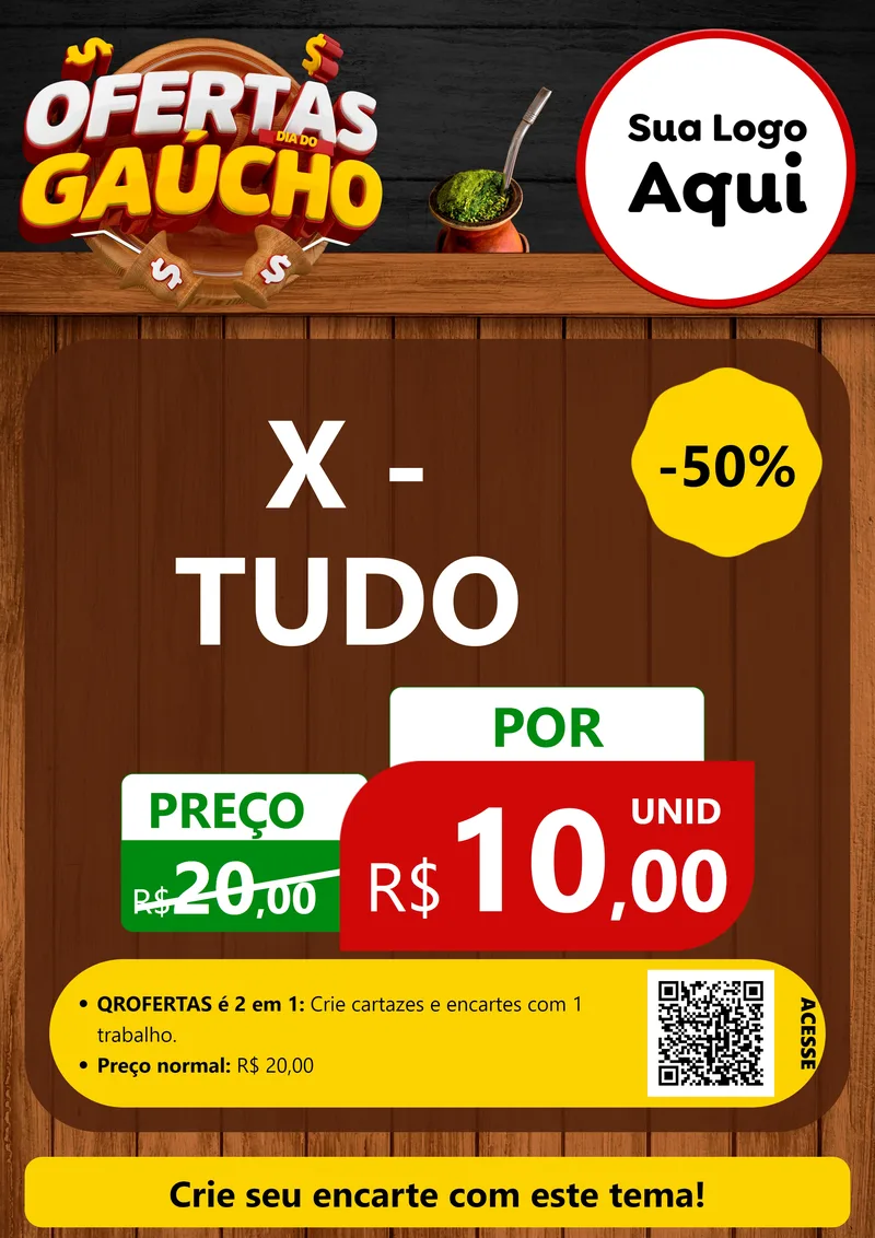 Modelo de Cartaz para Cartaz A4 Vertical com o tema Ofertas Dia do Gaúcho para Hamburgueria