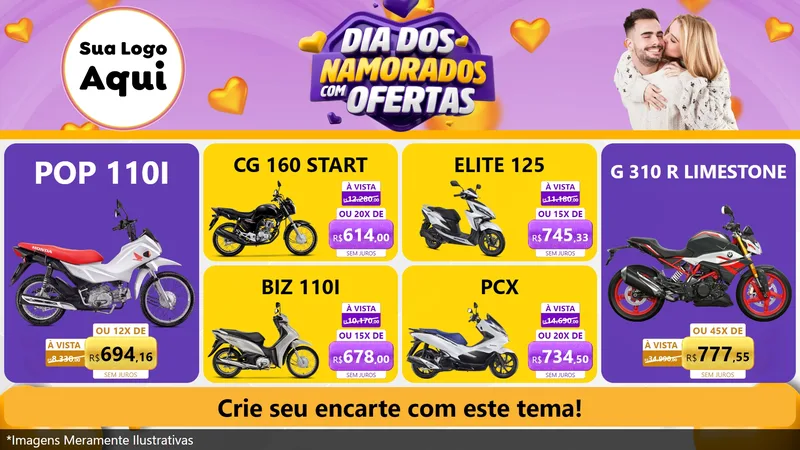 Modelo de TV para TV Horizontal com o tema Dia Dos Namorados Com Ofertas para Concessionaria de Motos