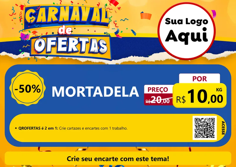 Modelo de Cartaz para Cartaz A4 Horizontal com o tema Carnaval de Ofertas para Frios e Laticínios