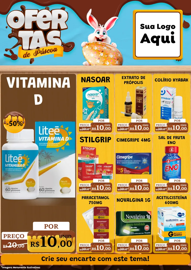 Modelo de Encarte para Encarte A4 Vertical com o tema Ofertas de Páscoa para Farmácia