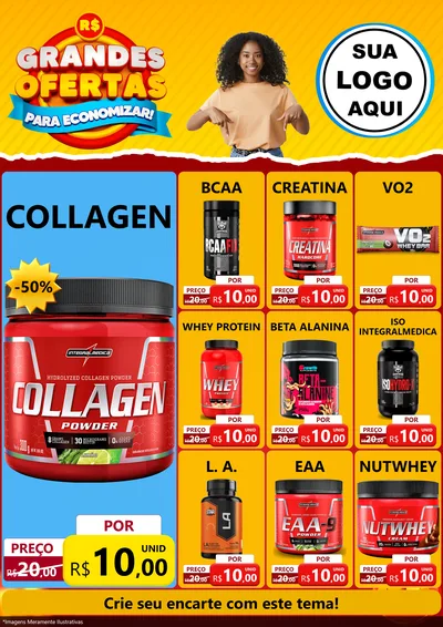 Modelo de Encarte para Encarte A4 Vertical com o tema Grandes Ofertas Para Economizar! para Suplementos alimentares