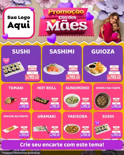 Modelo de Rede Social para Feed Instagram com o tema Promoção Dia das Mães para Comida japonesa
