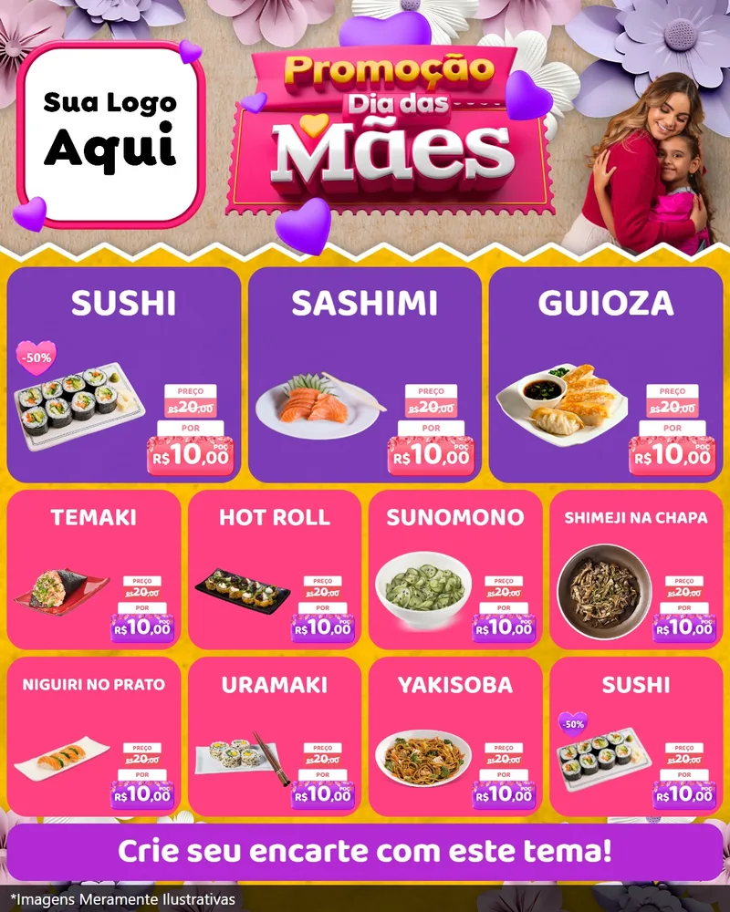Modelo de Rede Social para Feed Instagram com o tema Promoção Dia das Mães para Comida japonesa