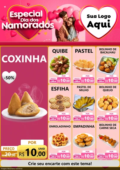Modelo de Encarte para Encarte A4 Vertical com o tema Especial Dia dos Namorados para Salgadaria