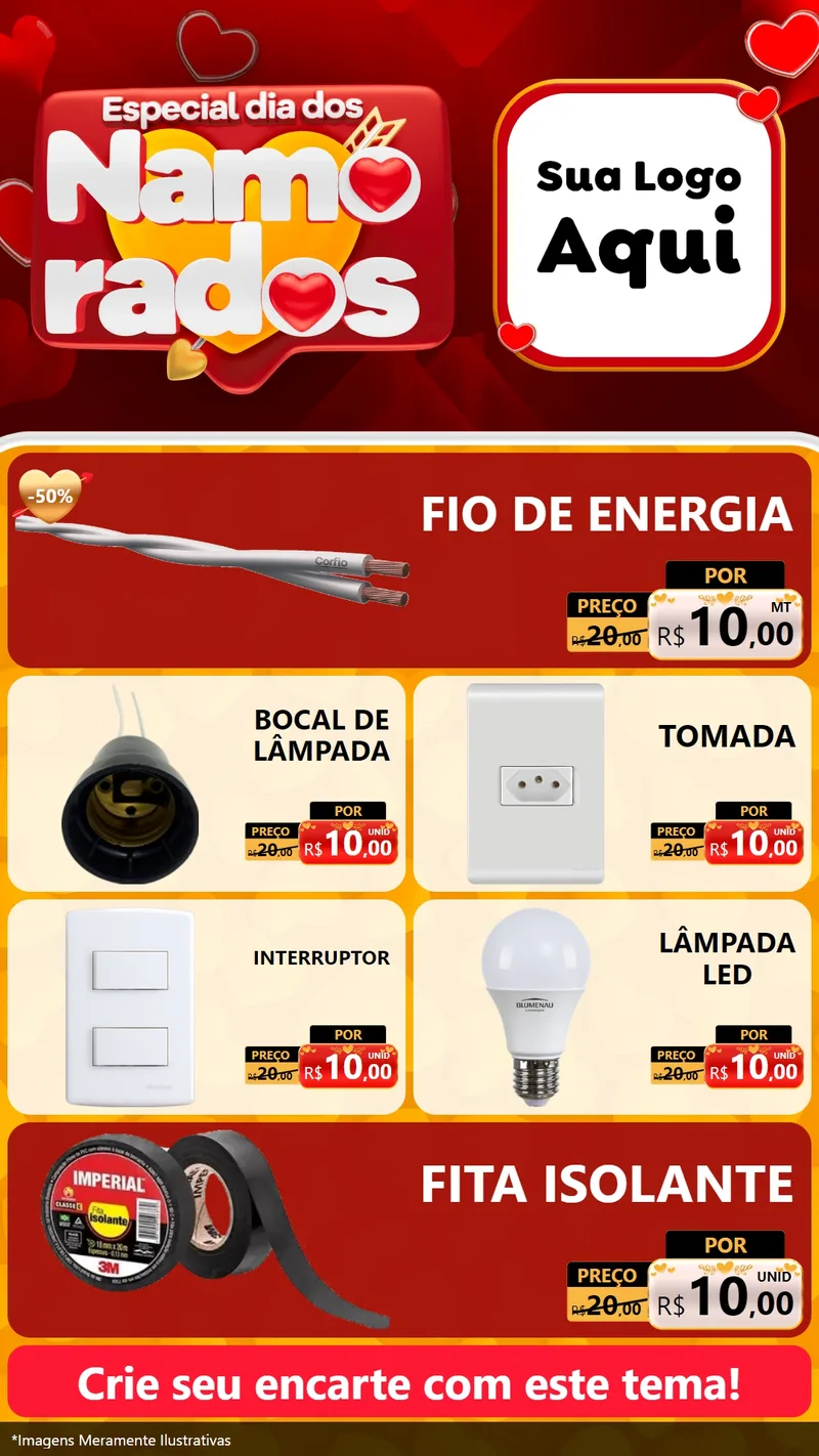 Modelo de TV para TV Vertical com o tema Especial Dia dos Namorados para Materiais Elétricos