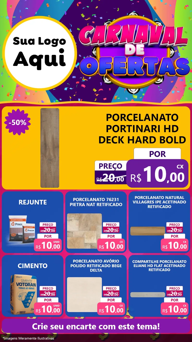 Modelo de Rede Social para Stories com o tema Carnaval de Ofertas para Pisos e revestimentos