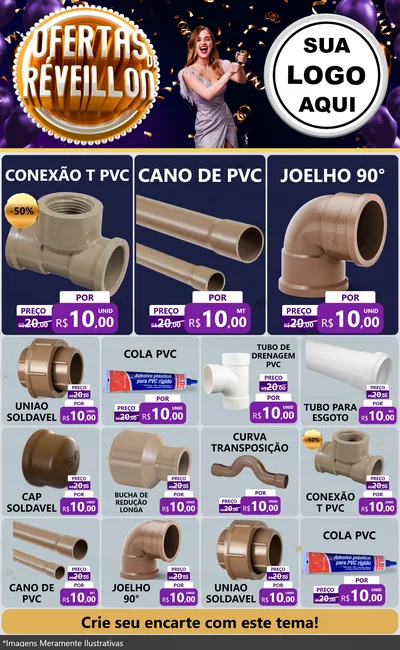 Modelo de Encarte para Encarte Grande com o tema Ofertas de Réveillon para Tubos e conexões