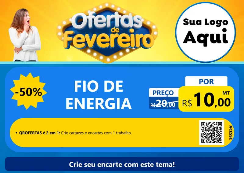 Modelo de Cartaz para Cartaz A4 Horizontal com o tema Ofertas de Fevereiro para Materiais Elétricos
