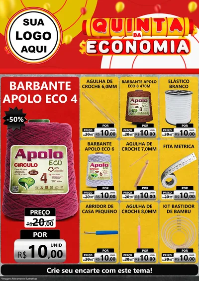 Modelo de Encarte para Encarte A4 Vertical com o tema Quinta da Economia para Armarinho e Aviamentos