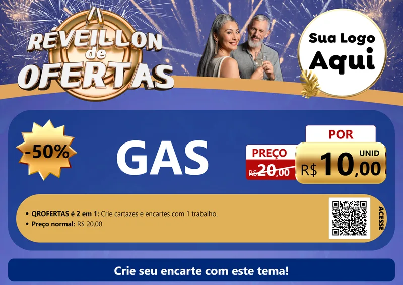 Modelo de Cartaz para Cartaz A4 Horizontal com o tema Réveillon de Ofertas para Água e gás