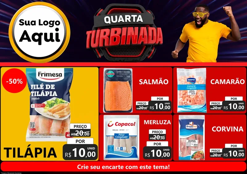 Modelo de Encarte para Encarte A4 Horizontal com o tema Quarta Turbinada para Peixaria