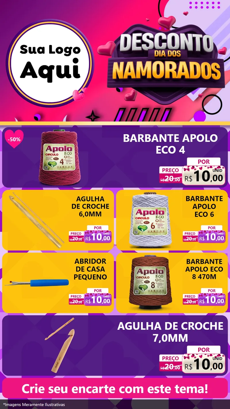 Modelo de TV para TV Vertical com o tema Desconto Dia dos Namorados para Armarinho e Aviamentos