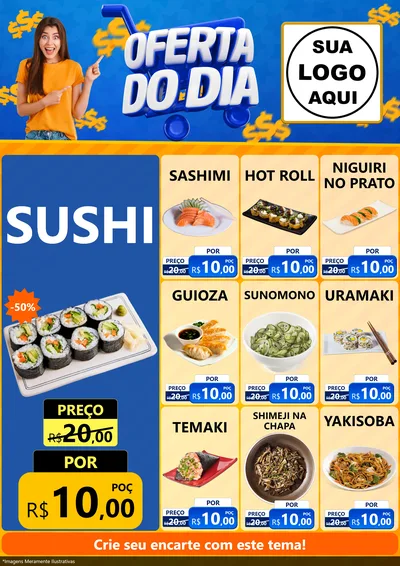 Modelo de Encarte para Encarte A4 Vertical com o tema Oferta do Dia para Comida japonesa