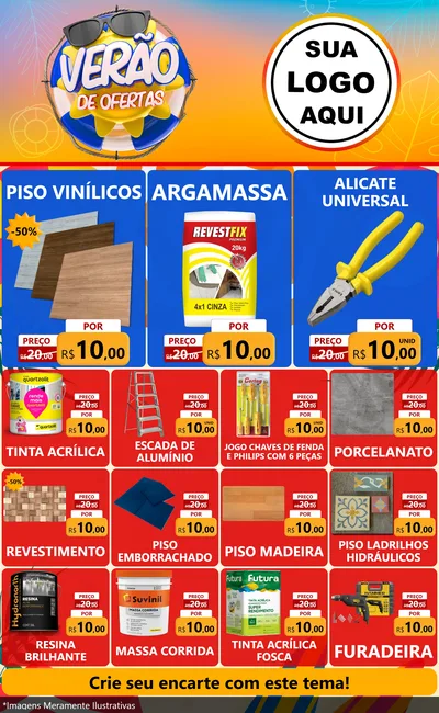 Modelo de Encarte para Encarte Grande com o tema Verão de Ofertas para Material para Construção